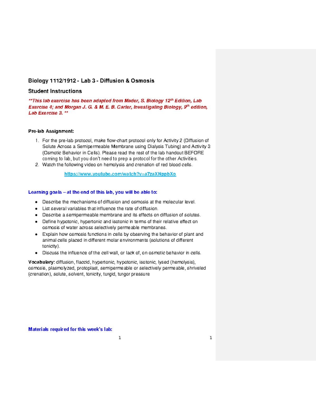 Lab 3 - Student Instructions - Diffusion & Osmosis - Biology 1112/1912 ...