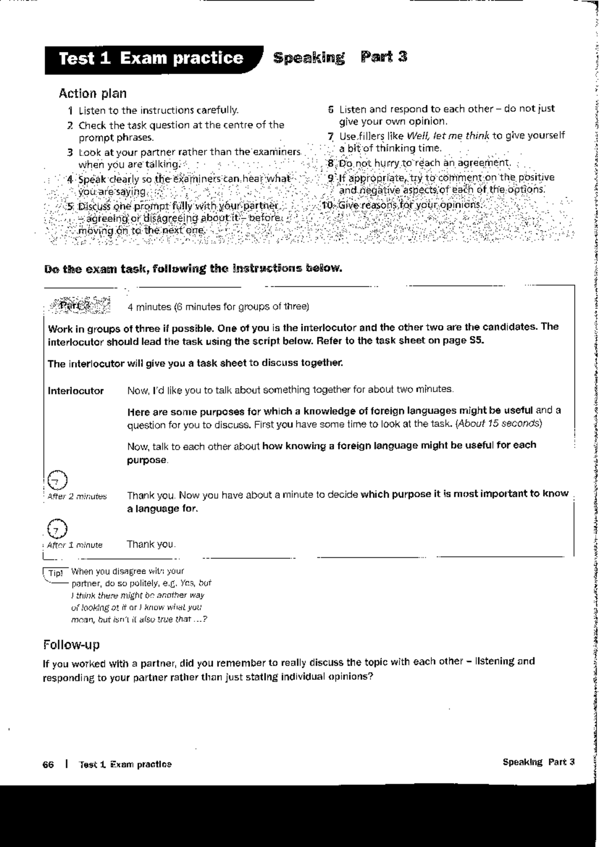 Test 1 Exam Practice: Speaking Parts 3 & 4 Action Plan - Studocu