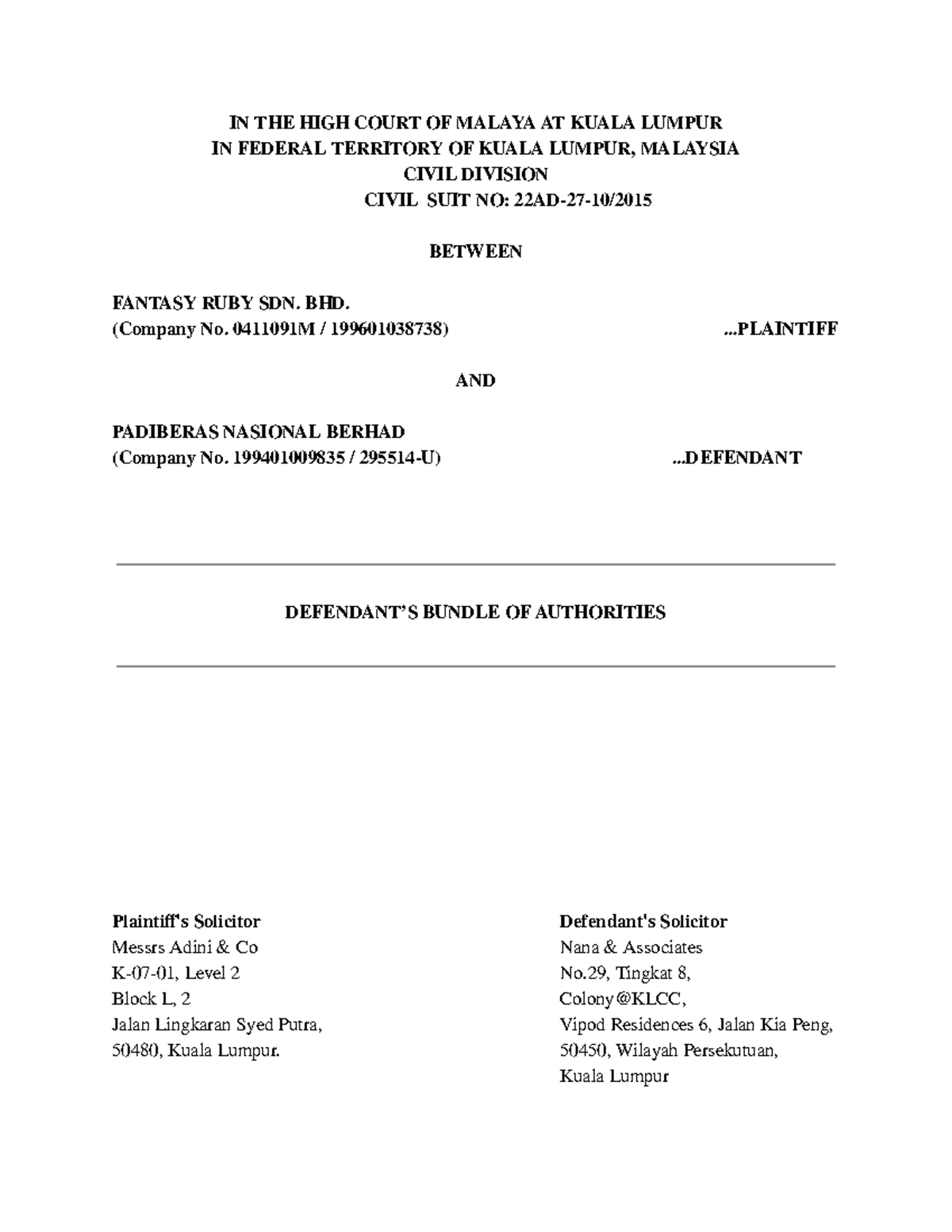 BOA - Case Laws on full bundle of authorities - IN THE HIGH COURT OF ...