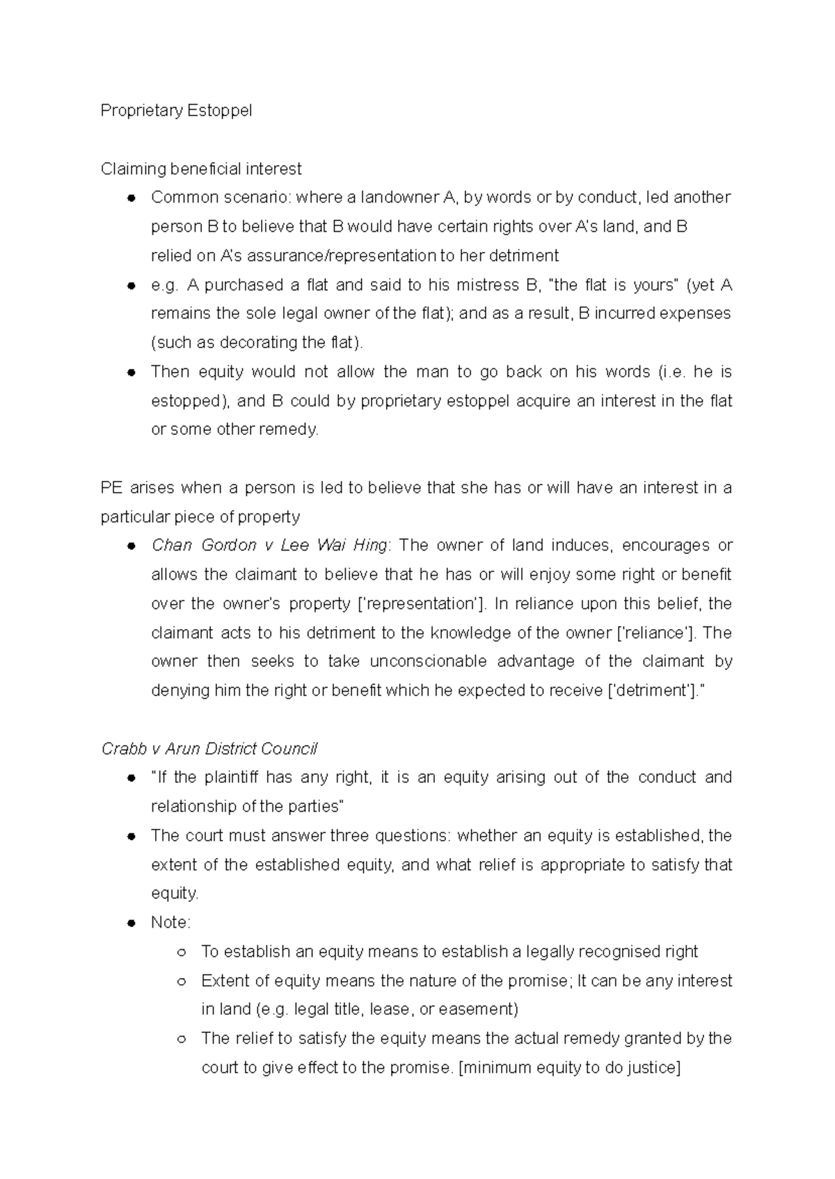 Proprietary Estoppel: Understanding Claims and Key Cases - Studocu