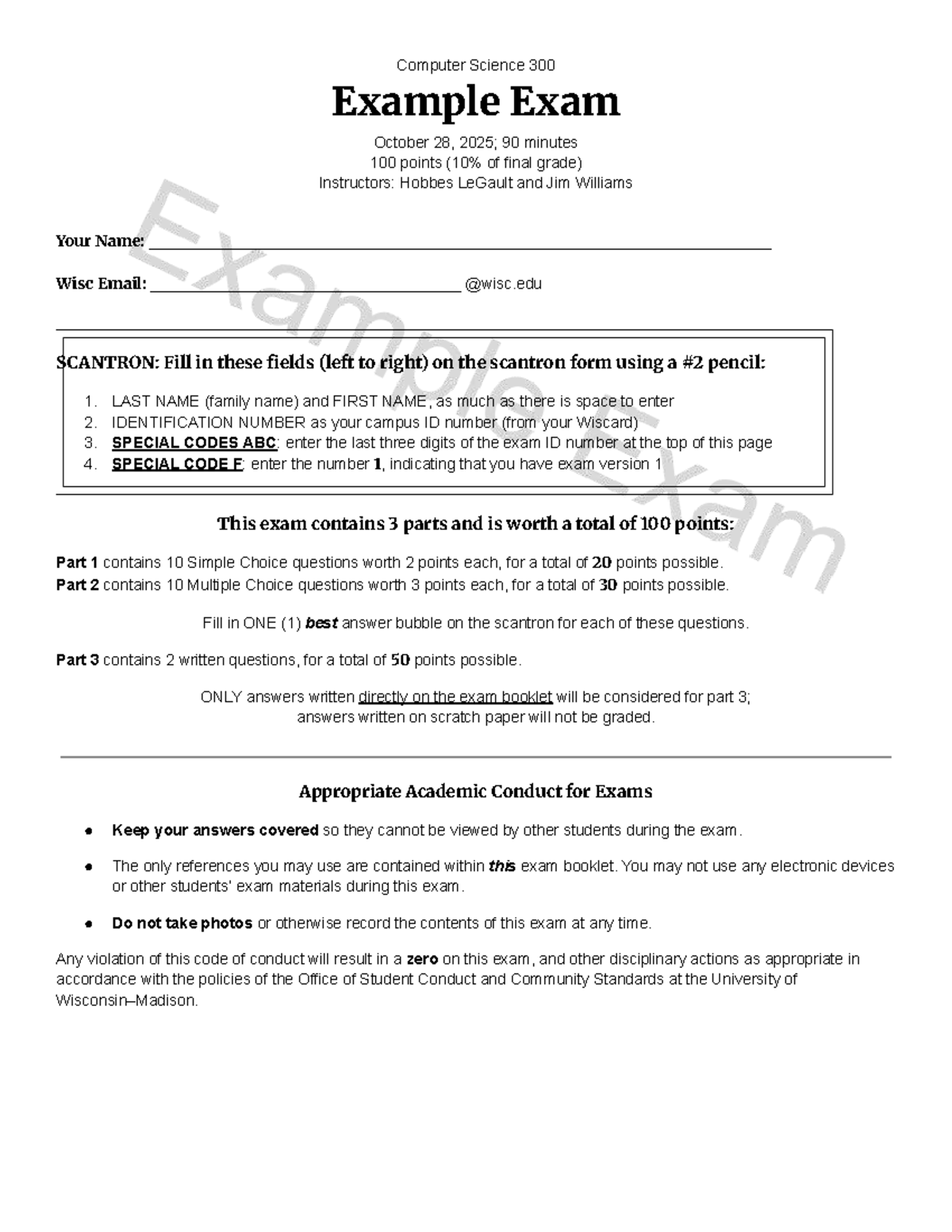 Example Exam - CS300 Final Exam Guide and Instructions - Studocu