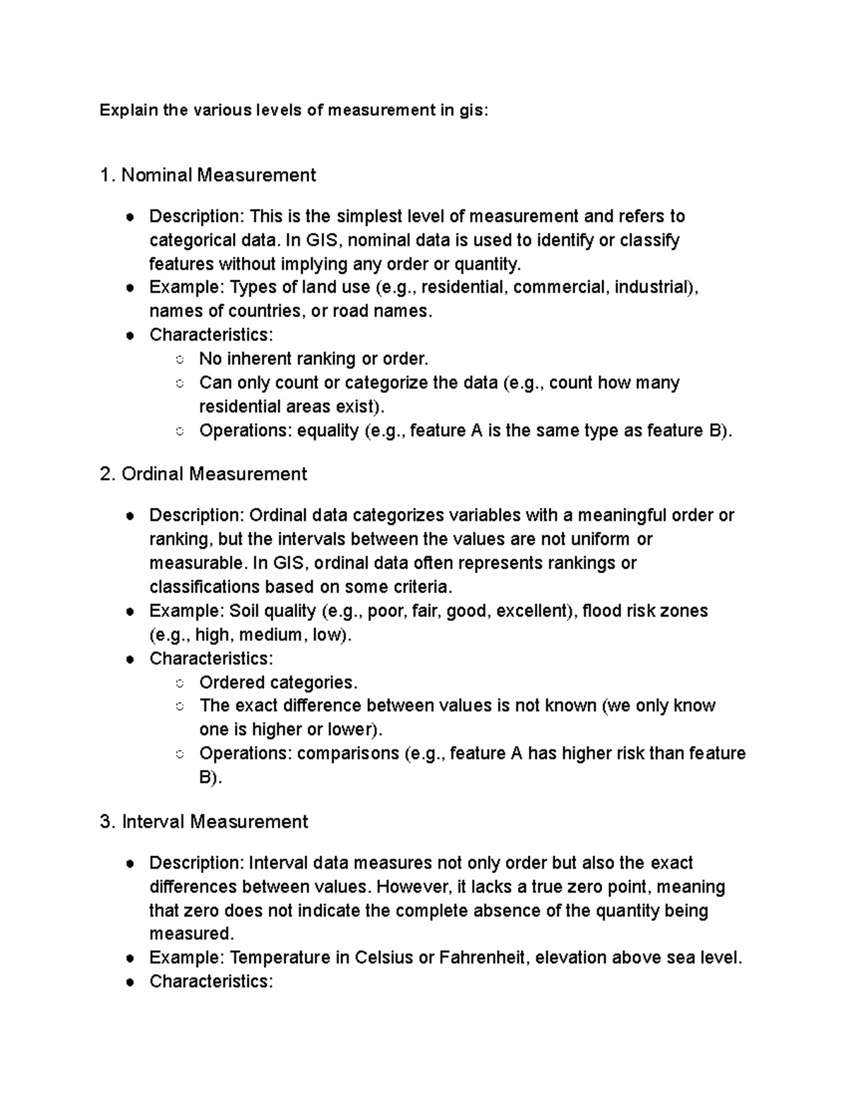GIS 101 - Levels of Measurement and Data Representations - Studocu