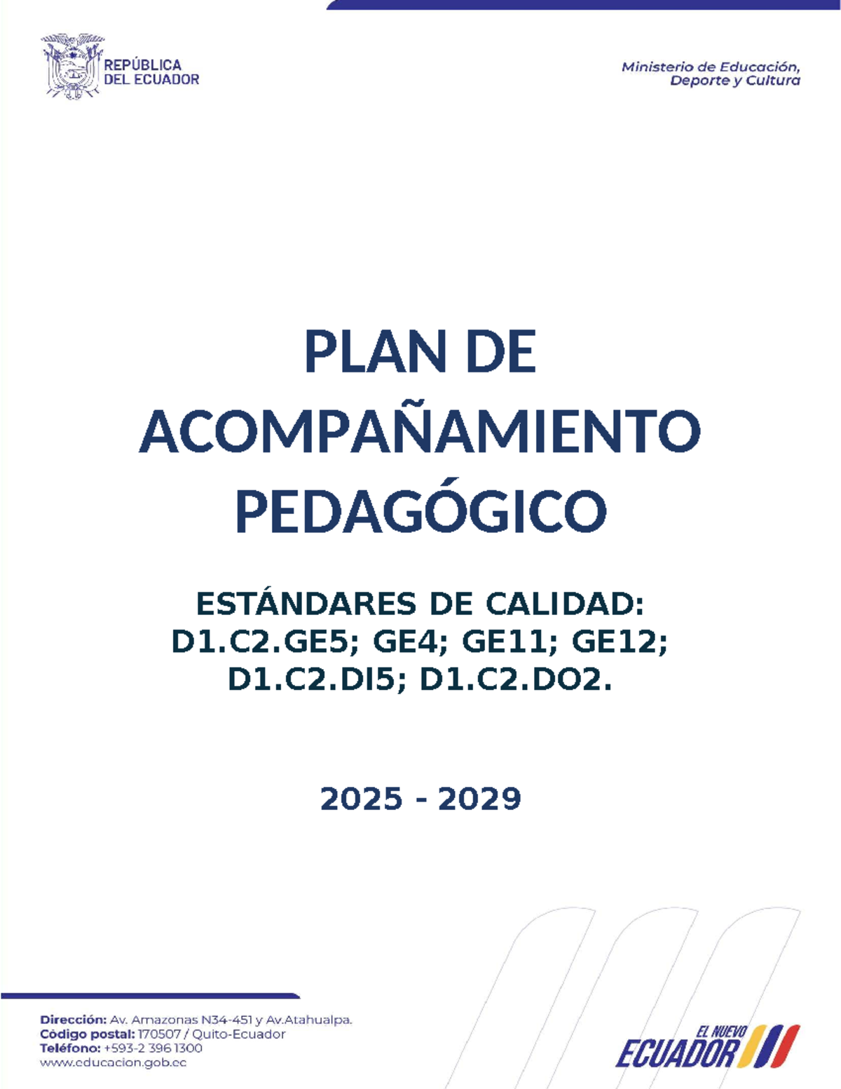 Plan de Acompañamiento Pedagógico 2025-2029: Estándares de Calidad D1 ...