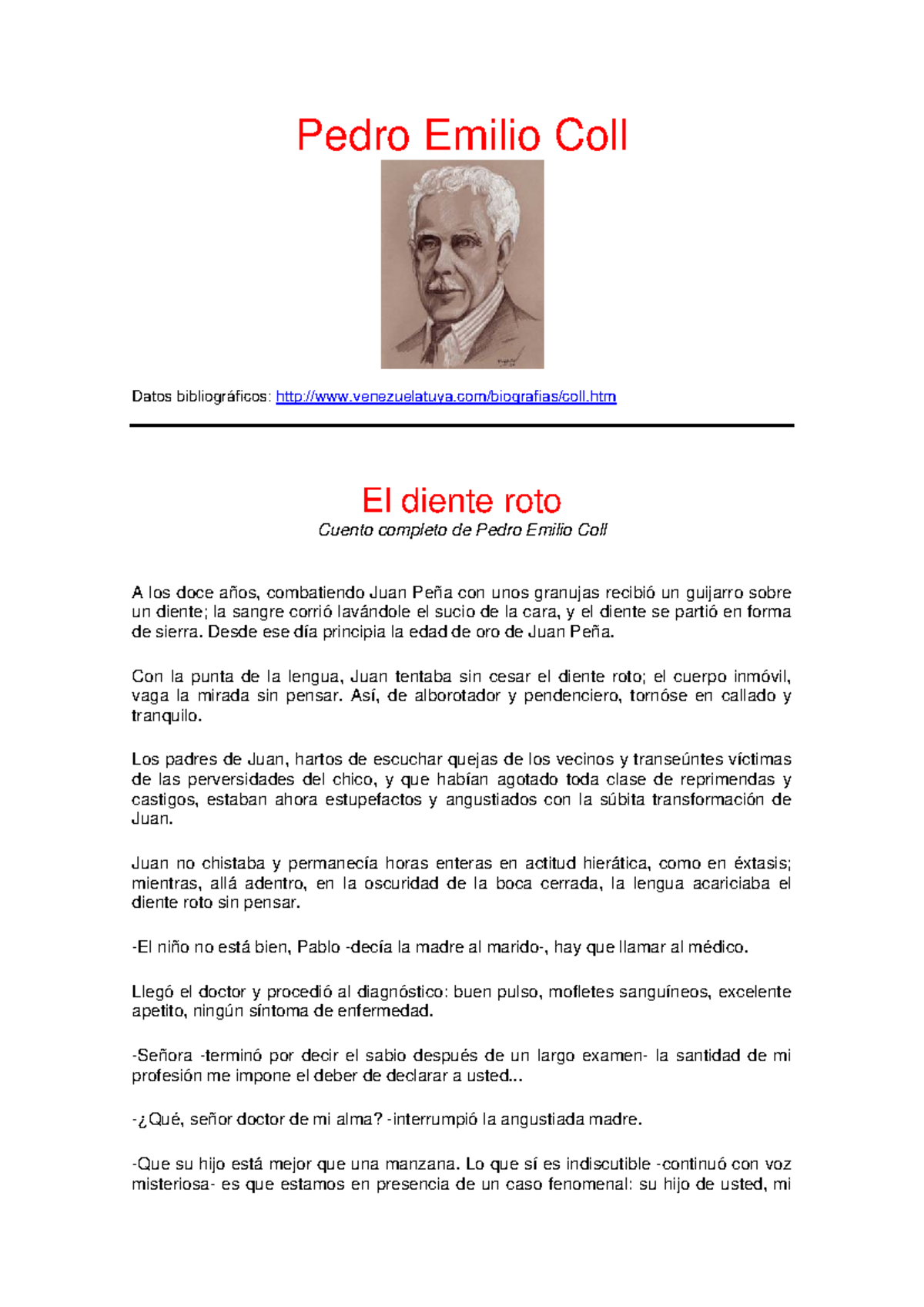 Cuento de Pedro Emilio Coll: 