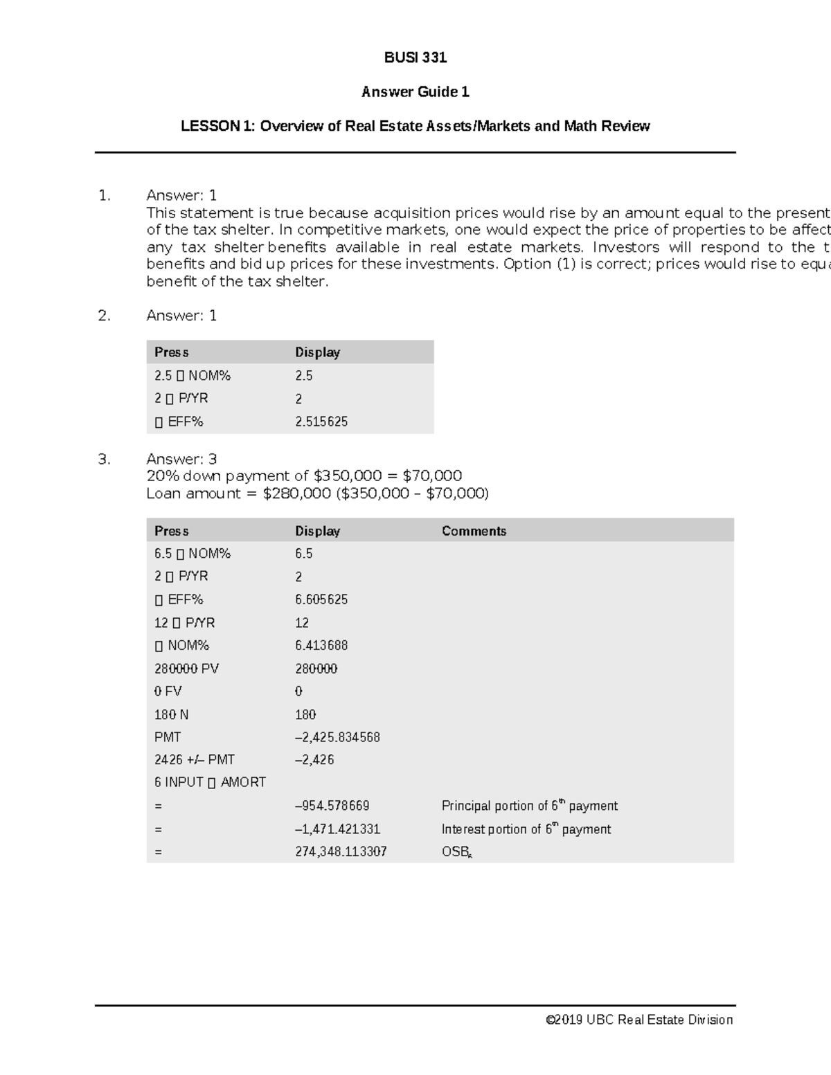 BUSI 331 Project 1: Real Estate Investment Analysis & Financial