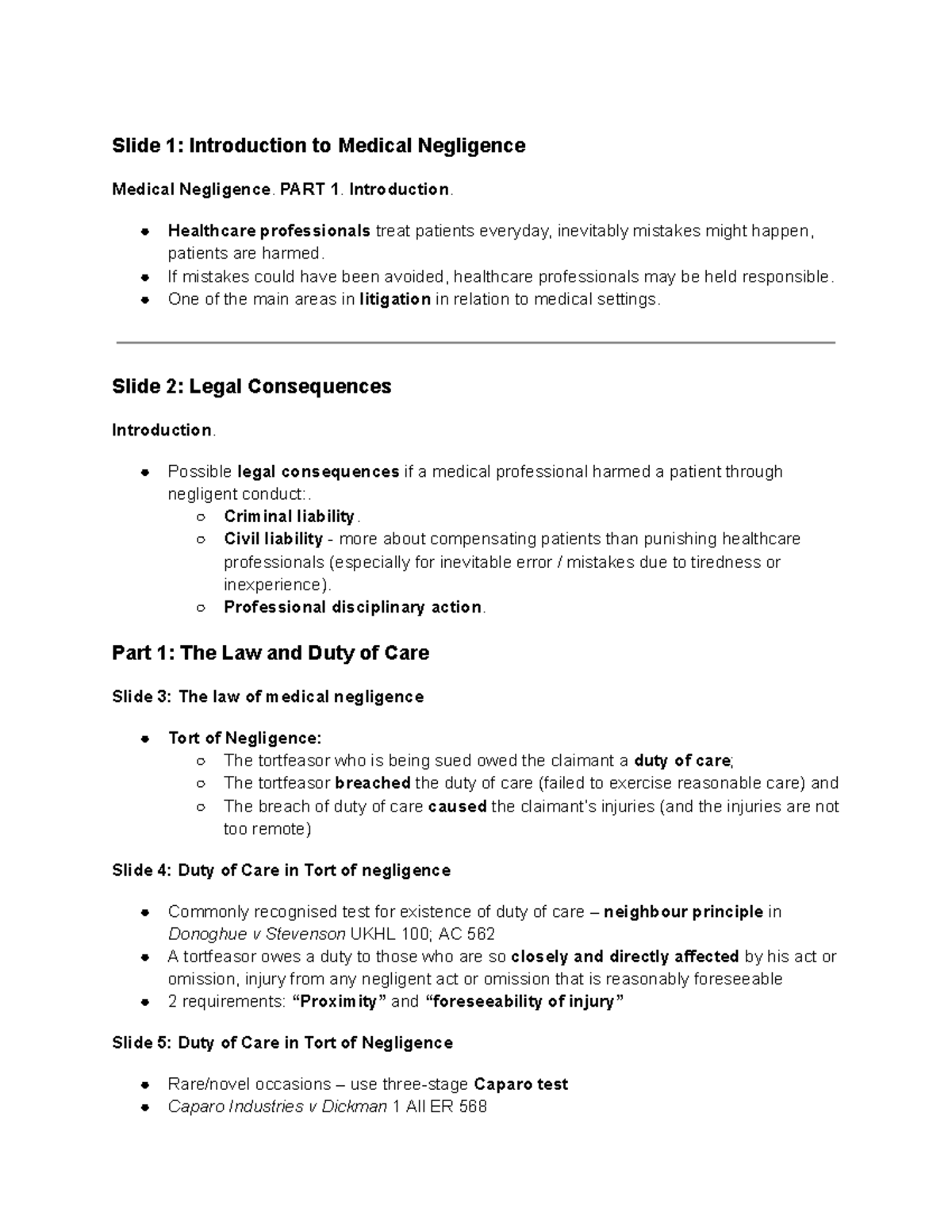 LIA3009 Lecture Notes: Understanding Medical Negligence and Duty of ...