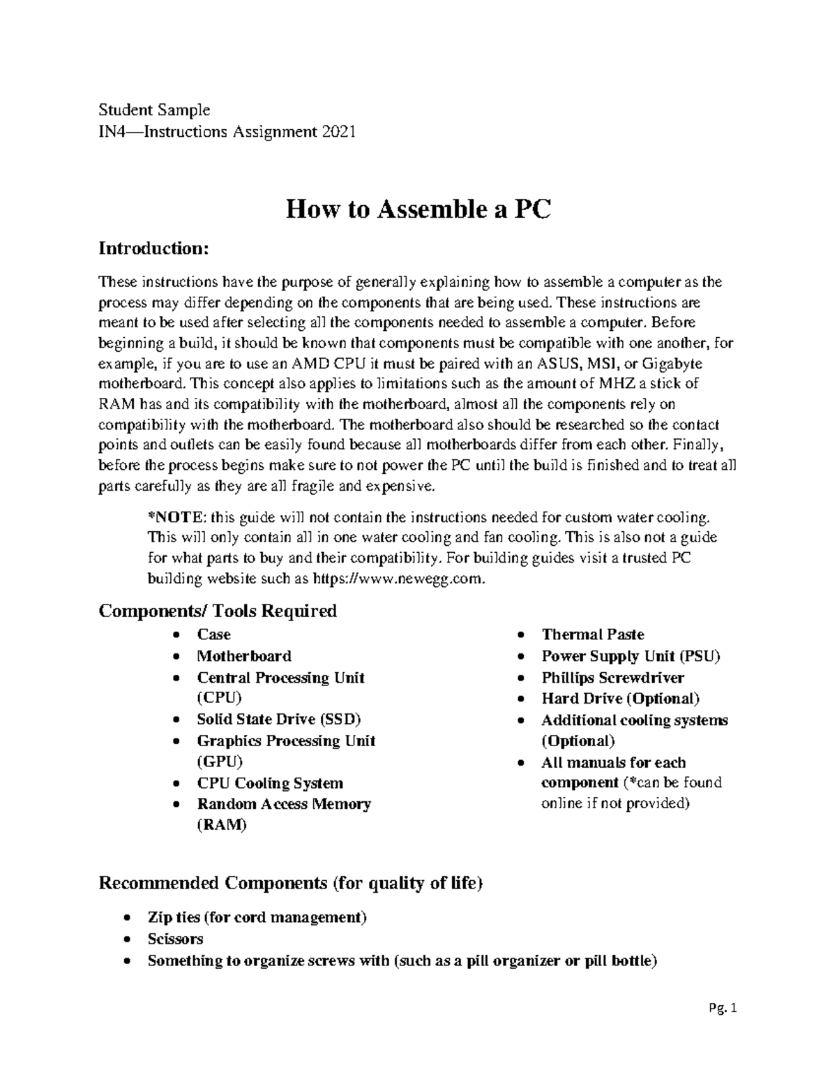PC Assembly Instructions: A Student Guide to Building Your PC - Studocu