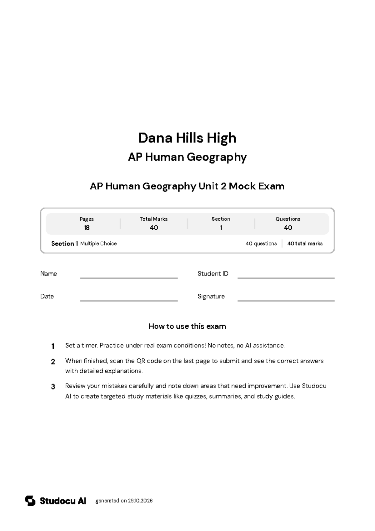 AP Human Geography Unit 2 Mock Exam - Studocu