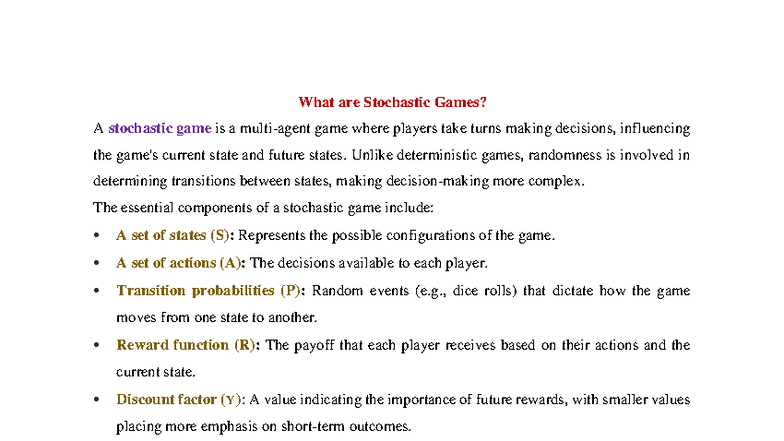 Understanding Stochastic Games: Concepts and AI Applications - Studocu