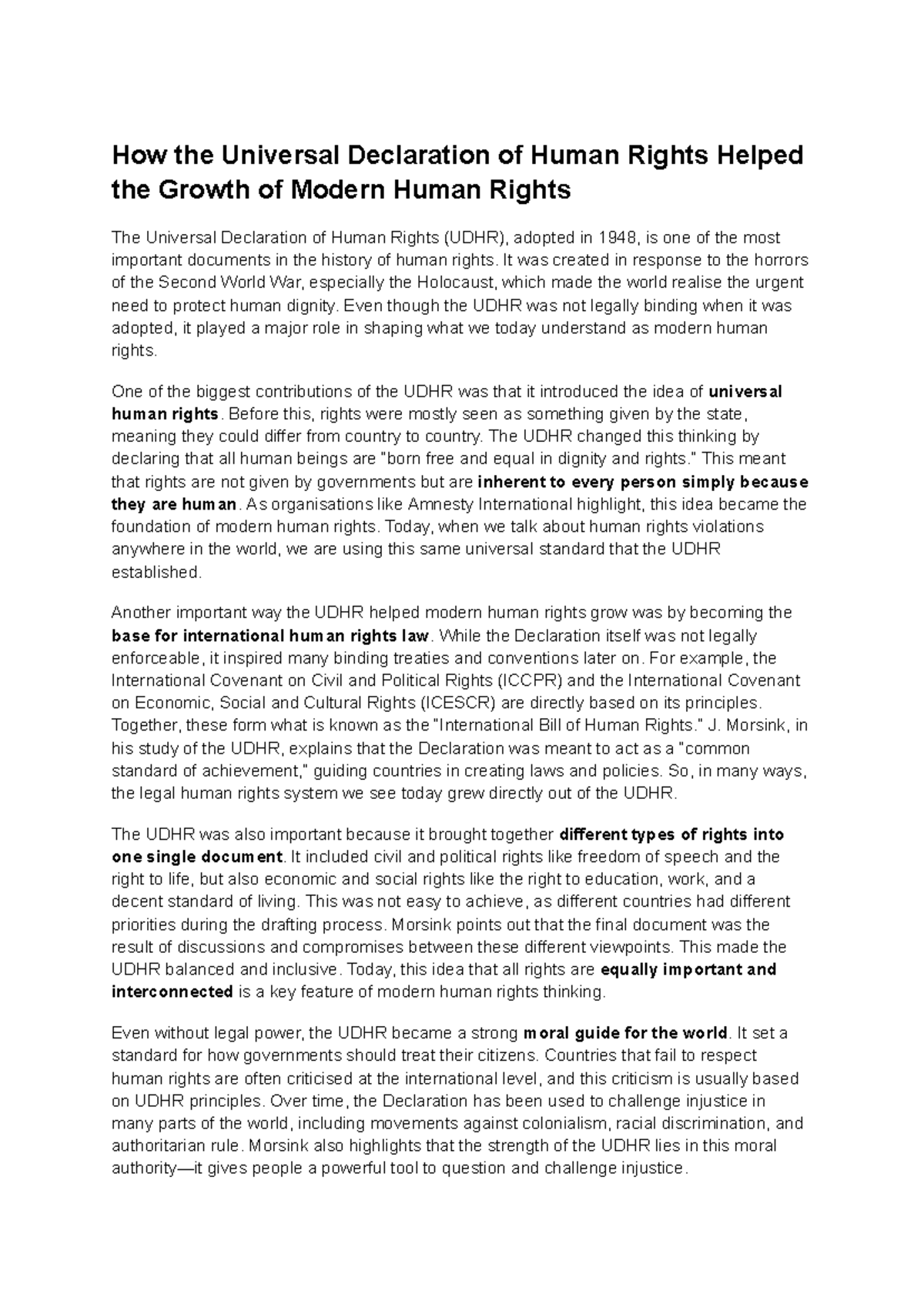 The Impact of the UDHR on Modern Human Rights Development - Studocu