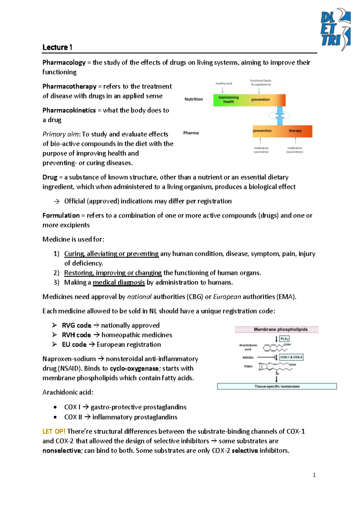 Lecture 1: Introduction to Pharmacology and Drug Mechanisms - Studeersnel
