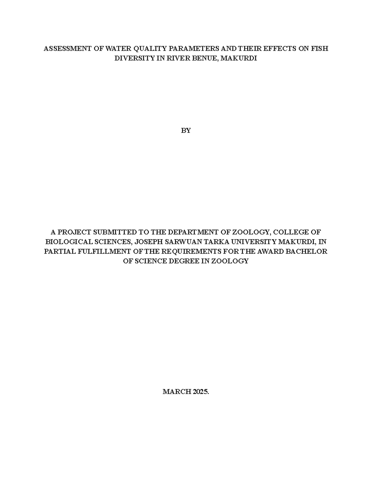 Assessment of Water Quality & Fish Diversity in River Benue (ZOO 2025 ...