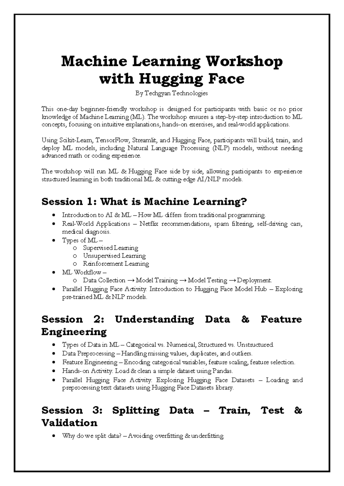 Machine Learning Workshop (ML101) with Hugging Face Overview - Studocu
