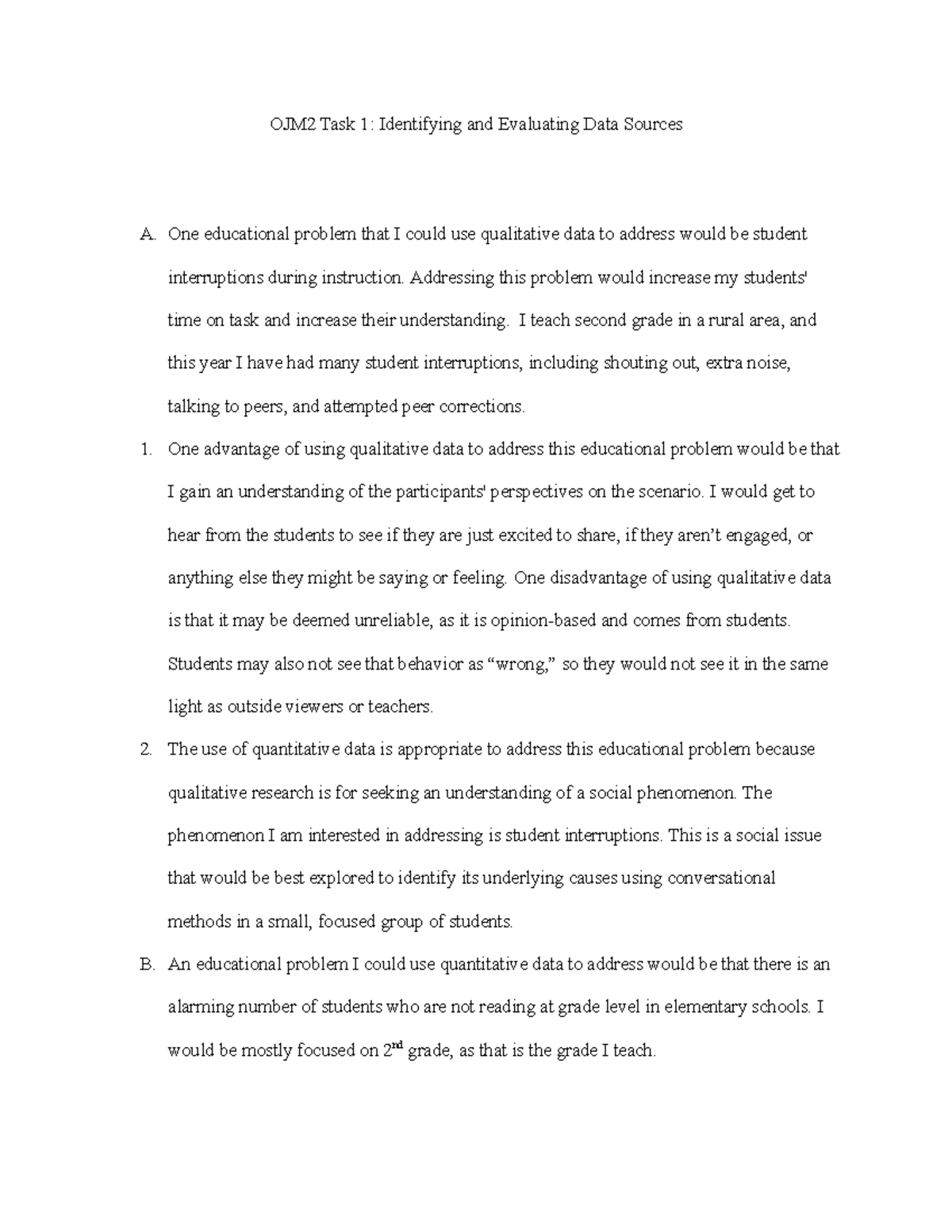 OJM2 Task 1: Analyzing Qualitative & Quantitative Data on Student ...
