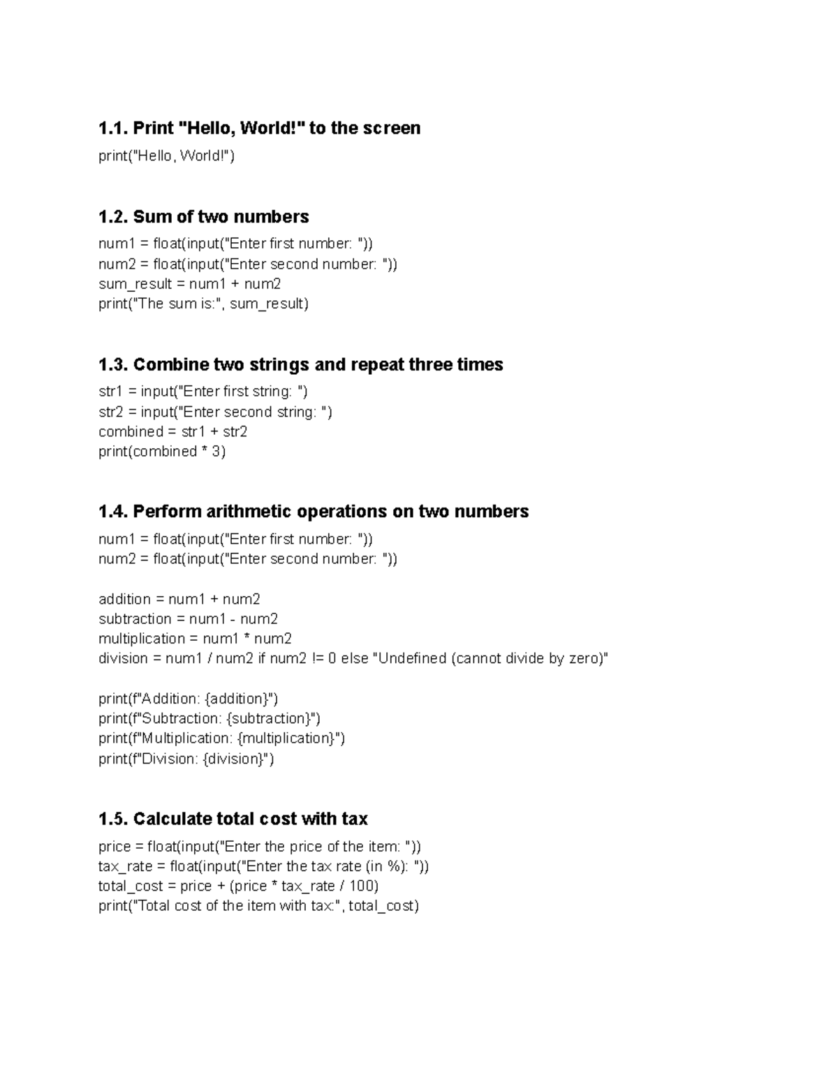 Python lab weel-1,2,3 - kjhgfdsdfgtyhjkl - 1. Print "Hello, World!" to ...