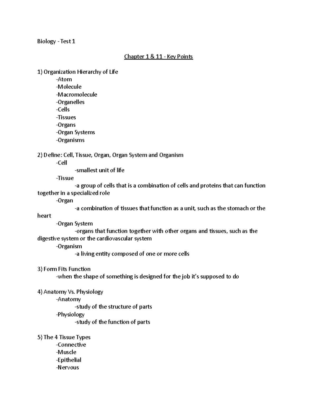 Test 1 2019, questions and answers - Biology - Test 1 Chapter 1 & 11 ...
