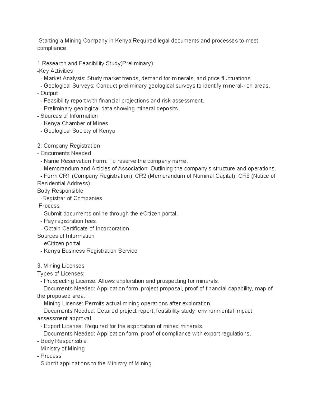 Starting a Mining Company in Kenya: Legal Docs & Compliance Guide - Studocu