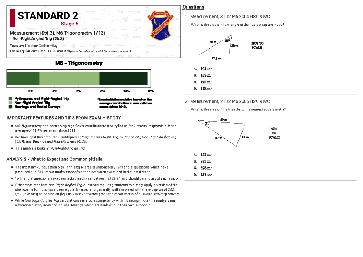 Measurement Analysis and Tips for STD2 M6 Non-Right Angled Trig - Studocu