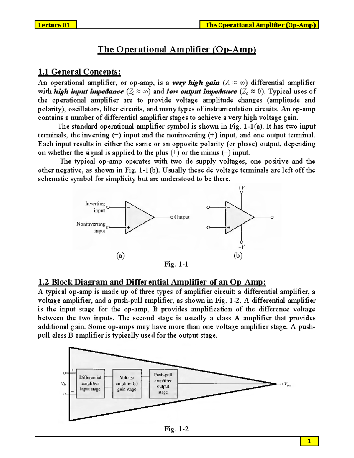 Lecture 01: Understanding the Operational Amplifier Concepts and ...