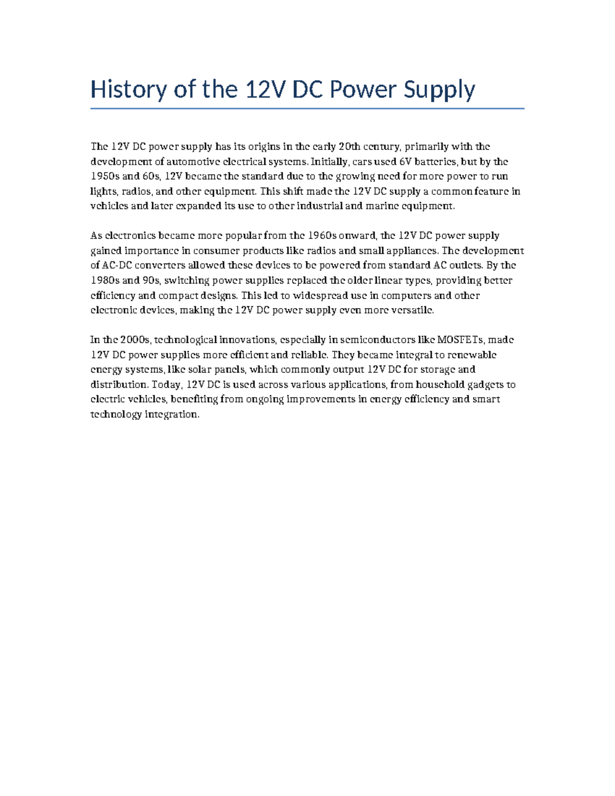 History of the 12V DC Power Supply: Evolution and Applications - Studocu