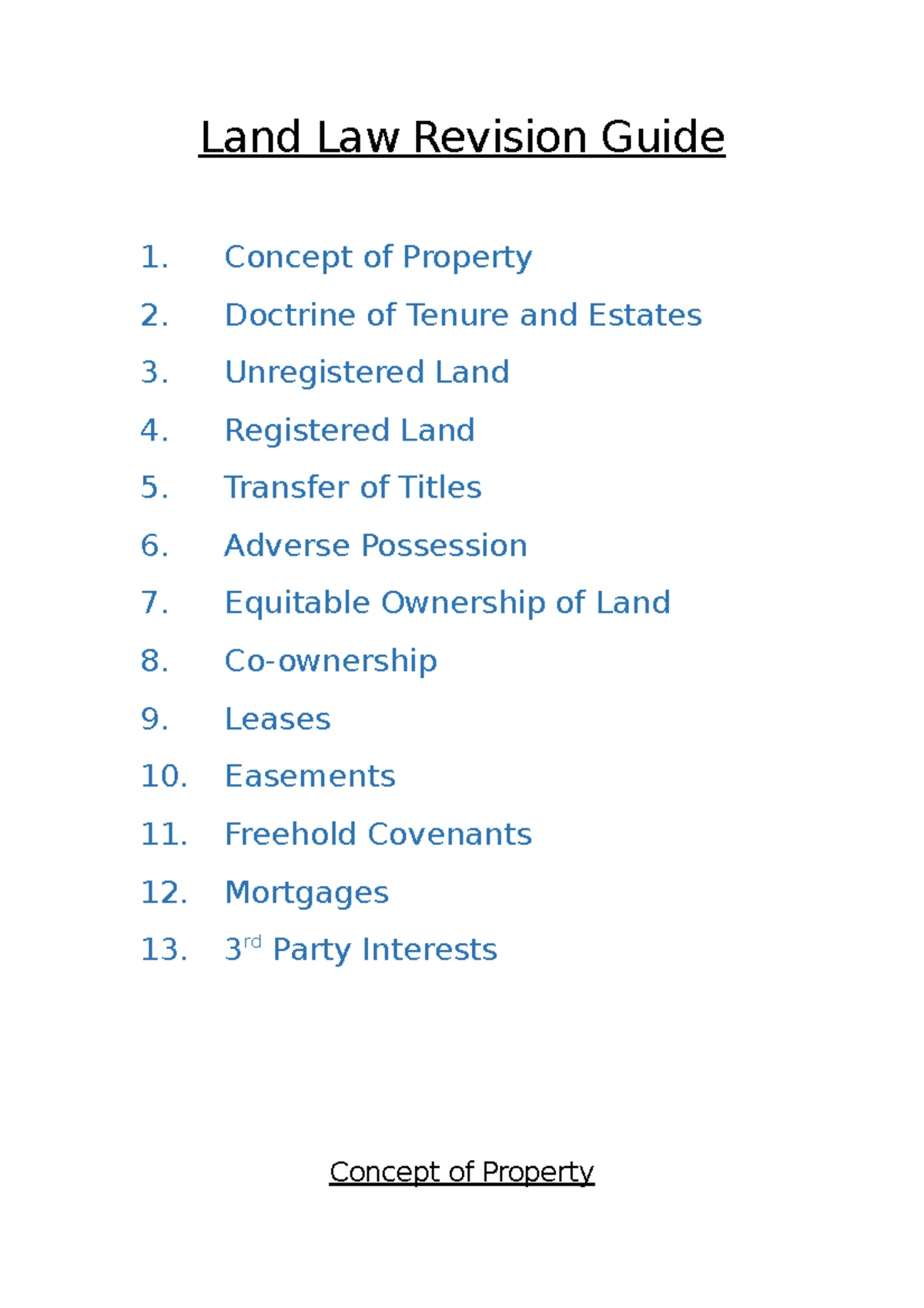 Revision Notes for Land Law (LLB 101) - Joint Tenancies & Trusts - Studocu