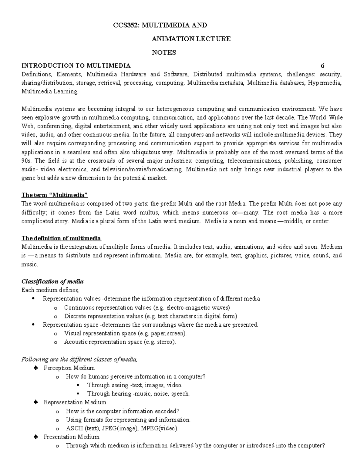 CCS352: Multimedia & Animation Lecture Notes - Intro to Multimedia ...
