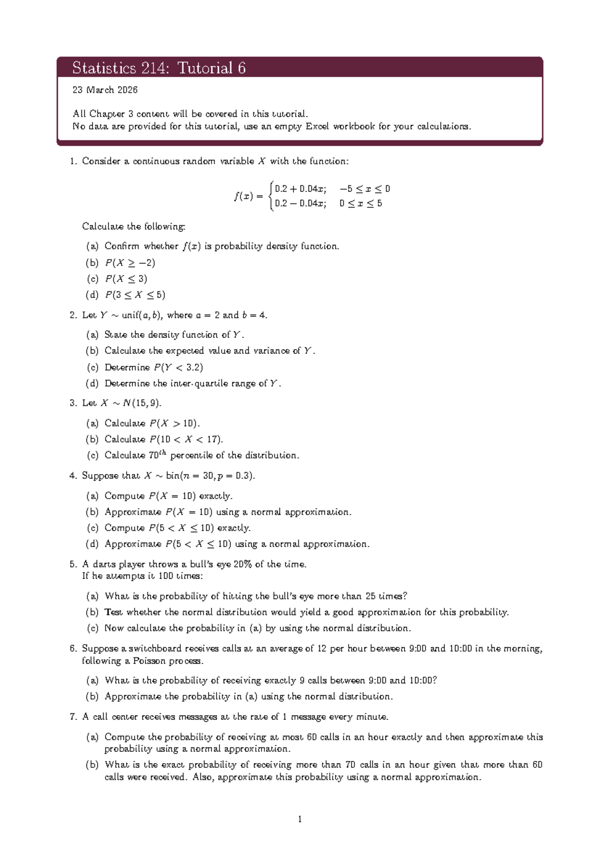 Statistics 214: Tutorial 6 - Chapter 3 Concepts and Calculations - Studocu