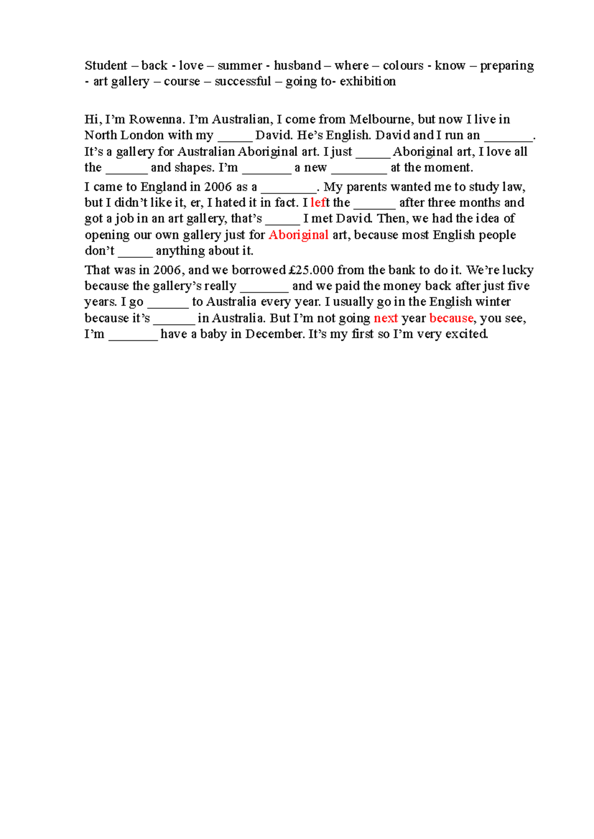 New headway Rowenna Unit one listening test by Sy - Student – back ...
