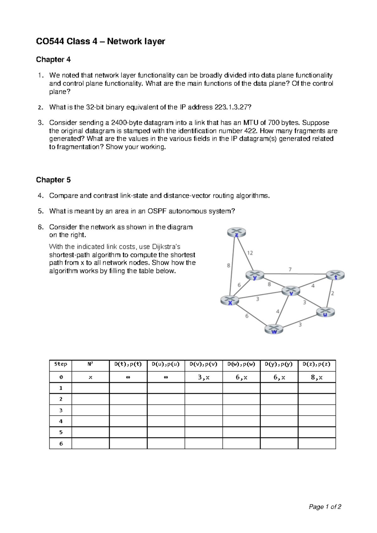 CO544 Class 4 - Chapter 4: Understanding Network Layer Functions - Studocu