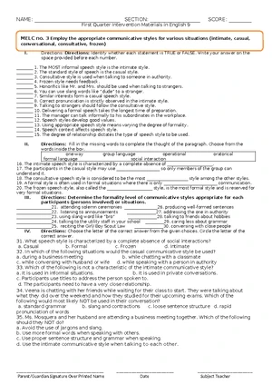 3rd Summative Test in English 9: Communicative Styles Evaluation - Studocu