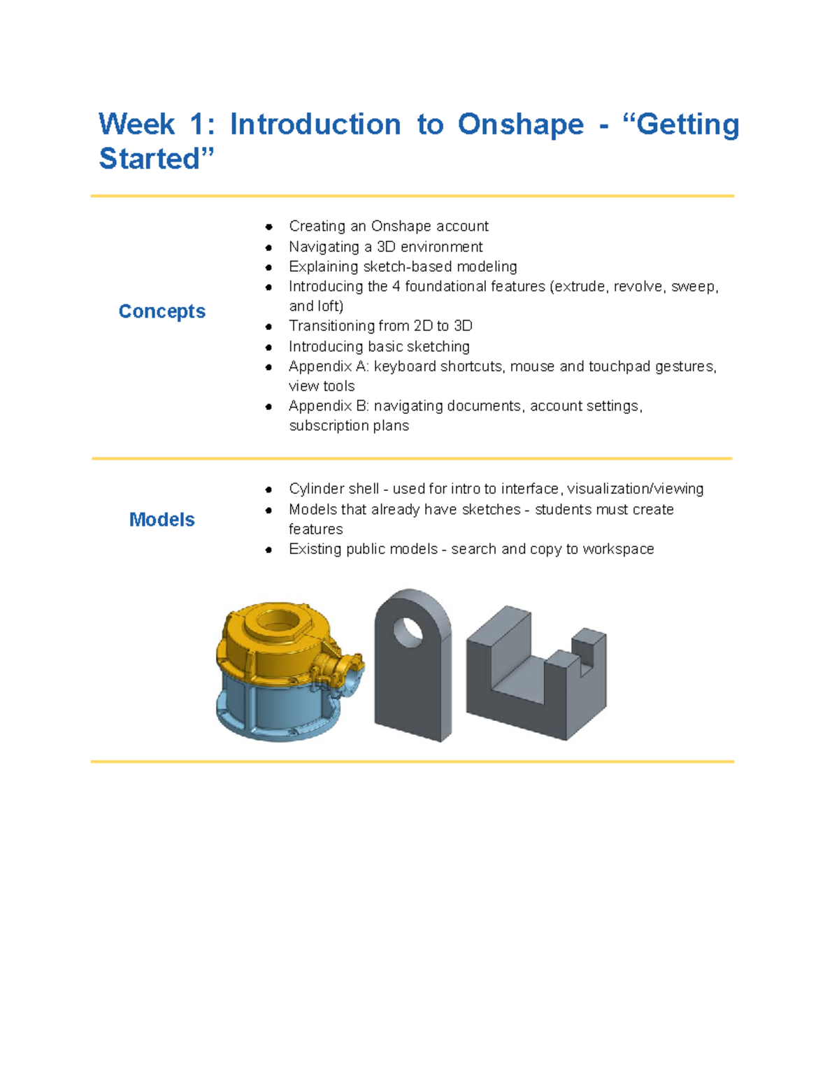Onshape 1 1 Lesson Plan: Introduction to CAD and 3D Modeling - Studocu