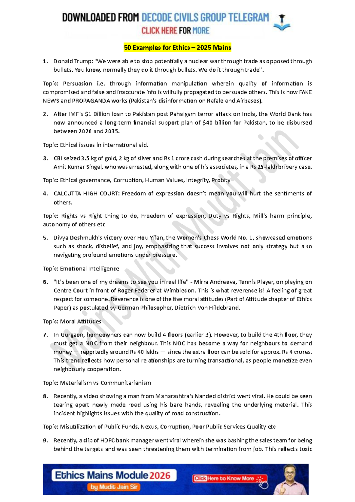Ethics 2025 Mains: 50 Case Studies and Examples for Analysis - Studocu