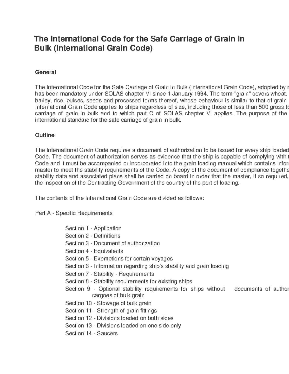 International Grain Code Overview and Compliance Guidelines - Studocu