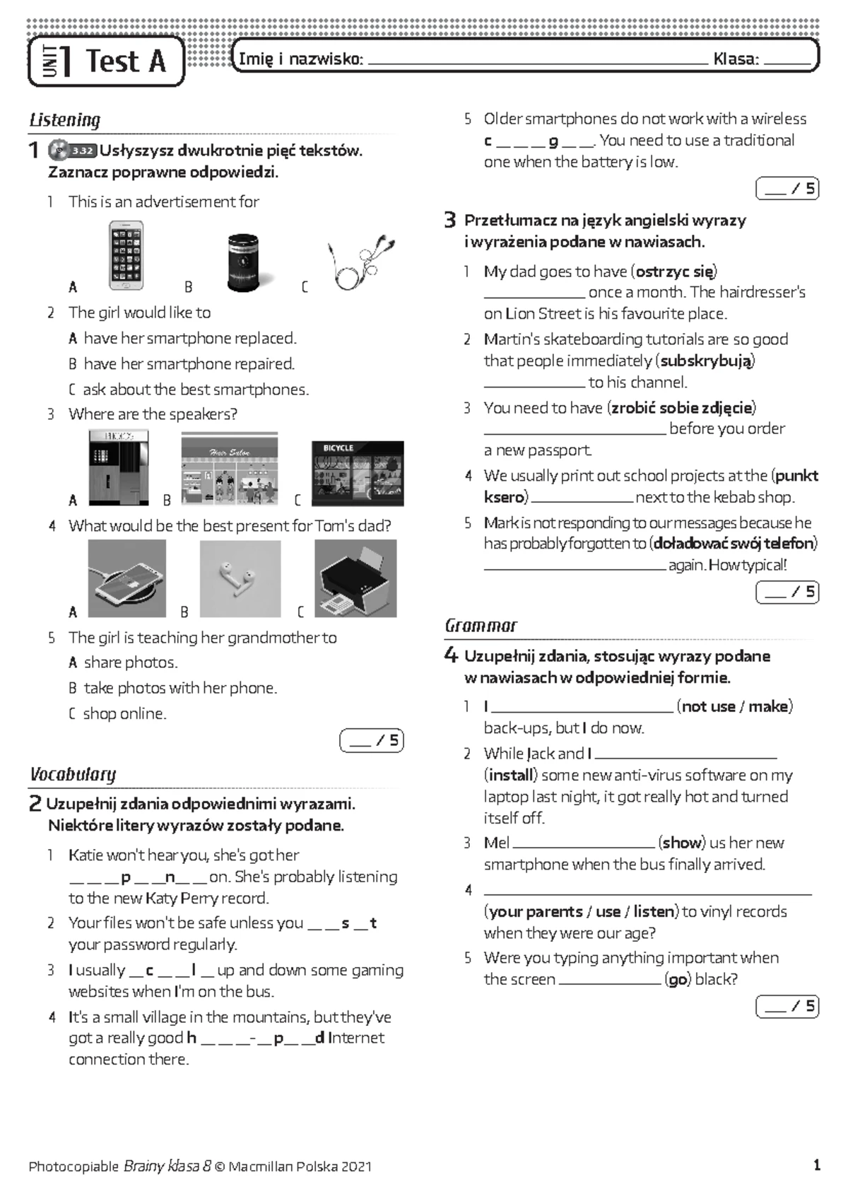 Focus 4 2E Grammar Quiz Unit 6.5 Group A & B Answer Key - Studocu