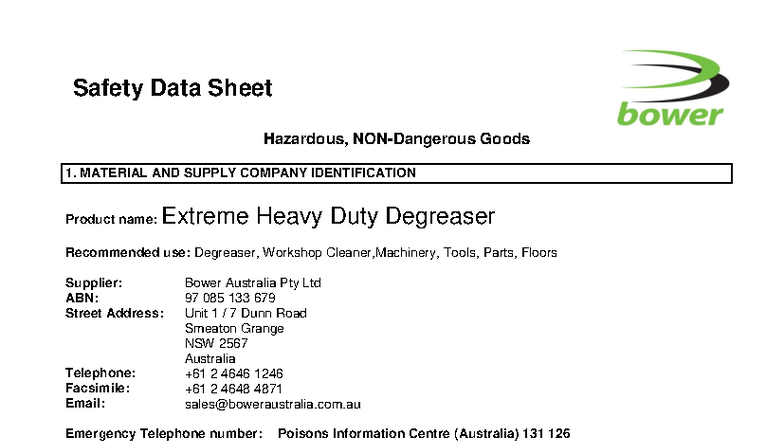 Safety Data Sheet: Extreme Heavy Duty Degreaser (MTY6W) - Studocu
