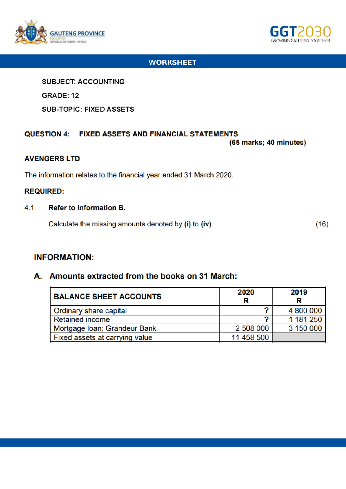 Note 3 fixed assets - SUBJECT: ACCOUNTING GRADE: 12 SUB-TOPIC: FIXED ...