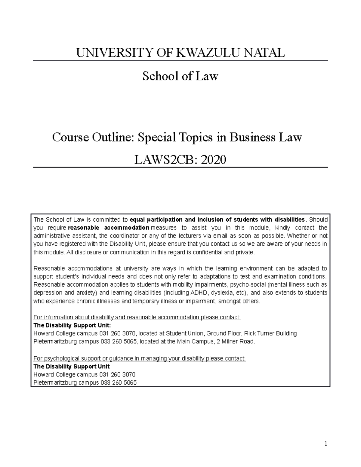 LAWS2CB Course Outline - UNIVERSITY OF KWAZULU NATAL School of Law ...