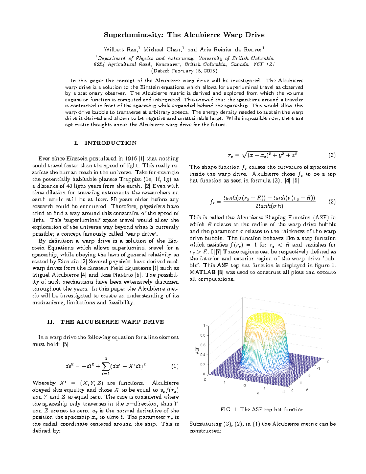 The Alcubierre Warp Drive: Exploring Superluminal Travel Concepts - Studocu