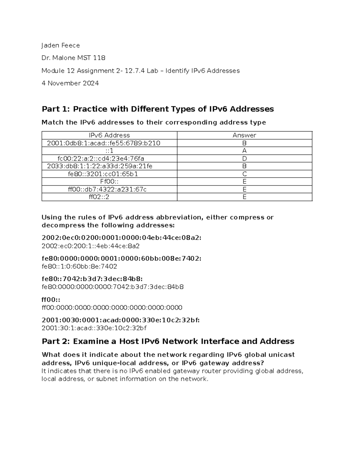 12.7 Lab – Identifying and Understanding IPv6 Addresses in MST 118 ...