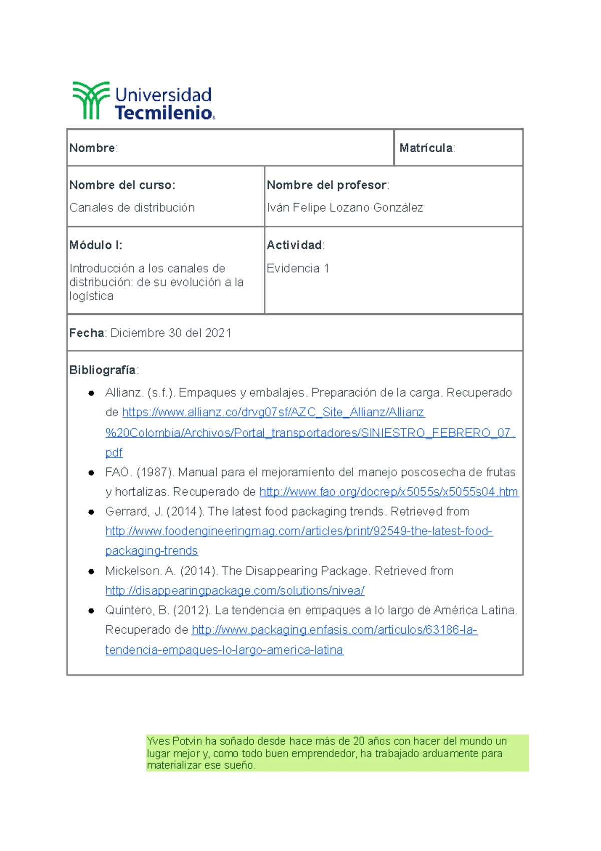 Actividad 3 Canales DE Distribucion - Profesional Nombre del curso ...