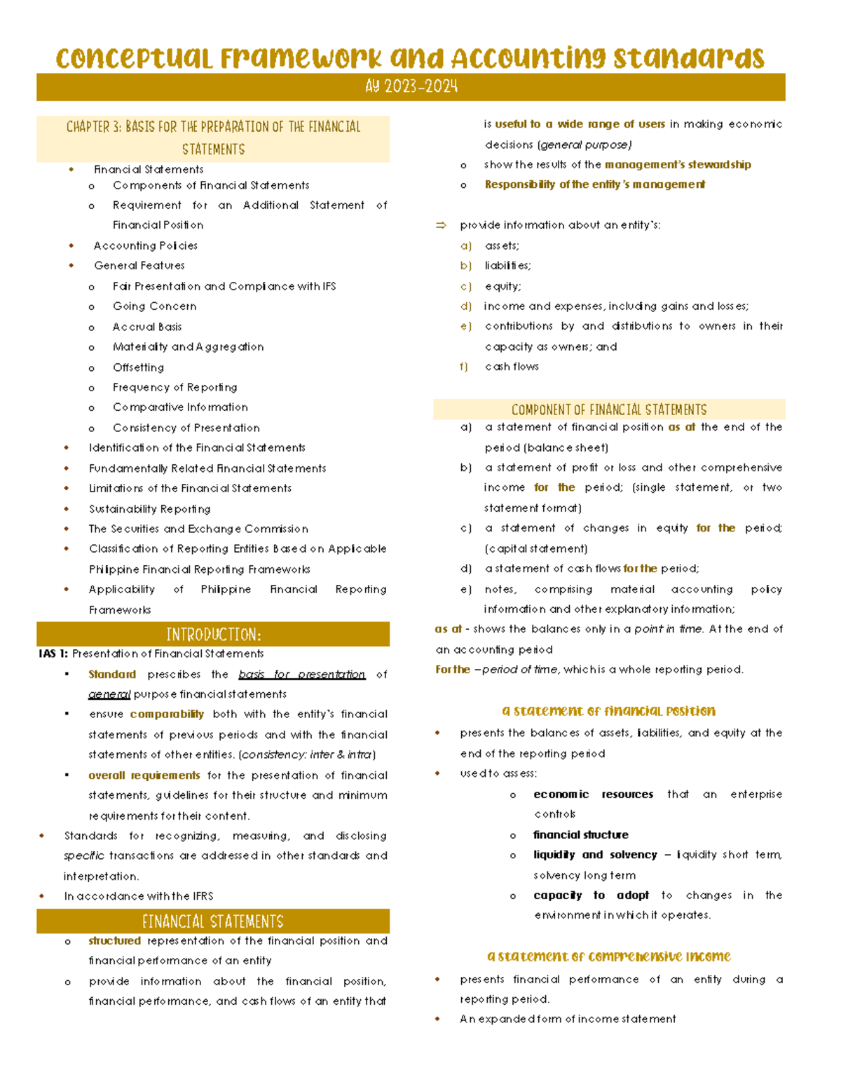 CFAS 3 - Chapter 3: Basis for Financial Statements Preparation Notes ...