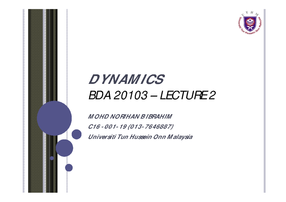 C1.1 Dynamics: Kinematics and Kinetics Overview Lecture Notes - Studocu