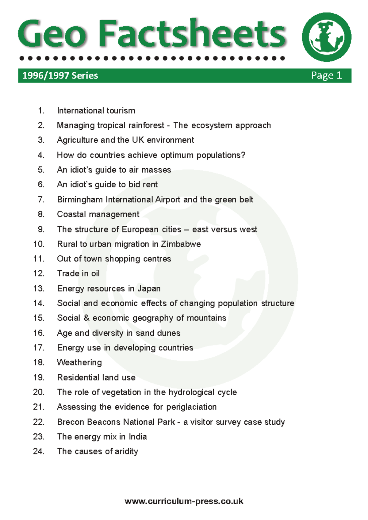 Geography Index 1: Coasts - Geo Factsheets Series Overview - Studocu