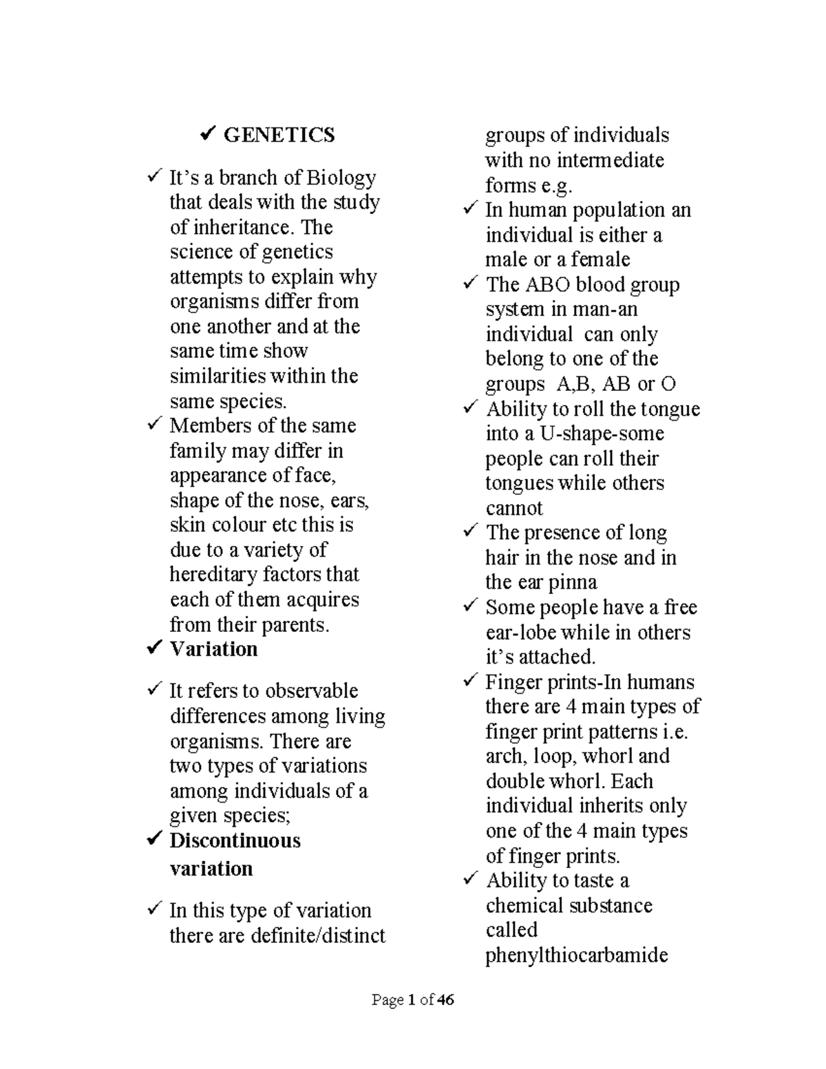 Genetics 101: Understanding Inheritance and Variations in Biology - Studocu