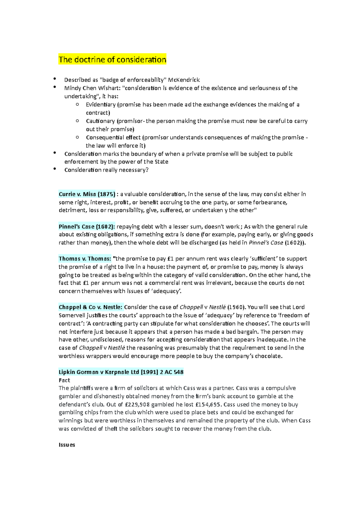 Contract law 4 - Lecture on Consideration. - The doctrine of ...