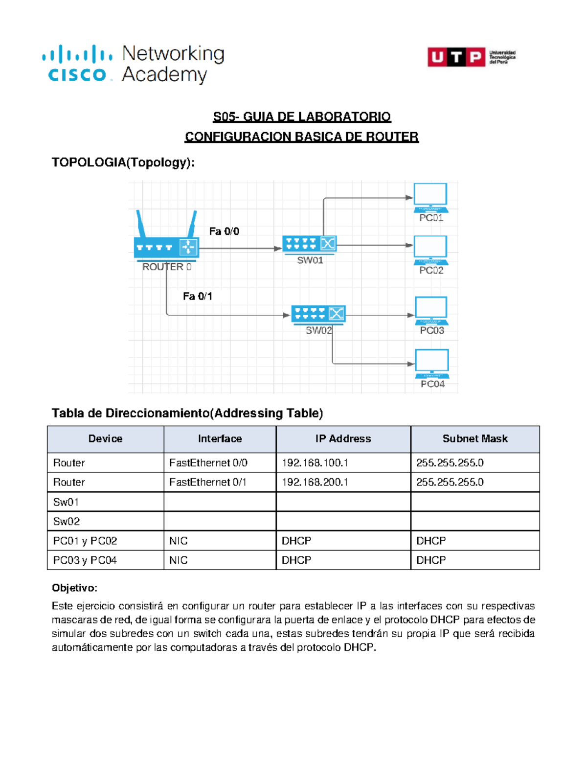 S05-Guia configuracion Router - Fa 0/ Fa 0/ S05- GUIA DE LABORATORIO ...