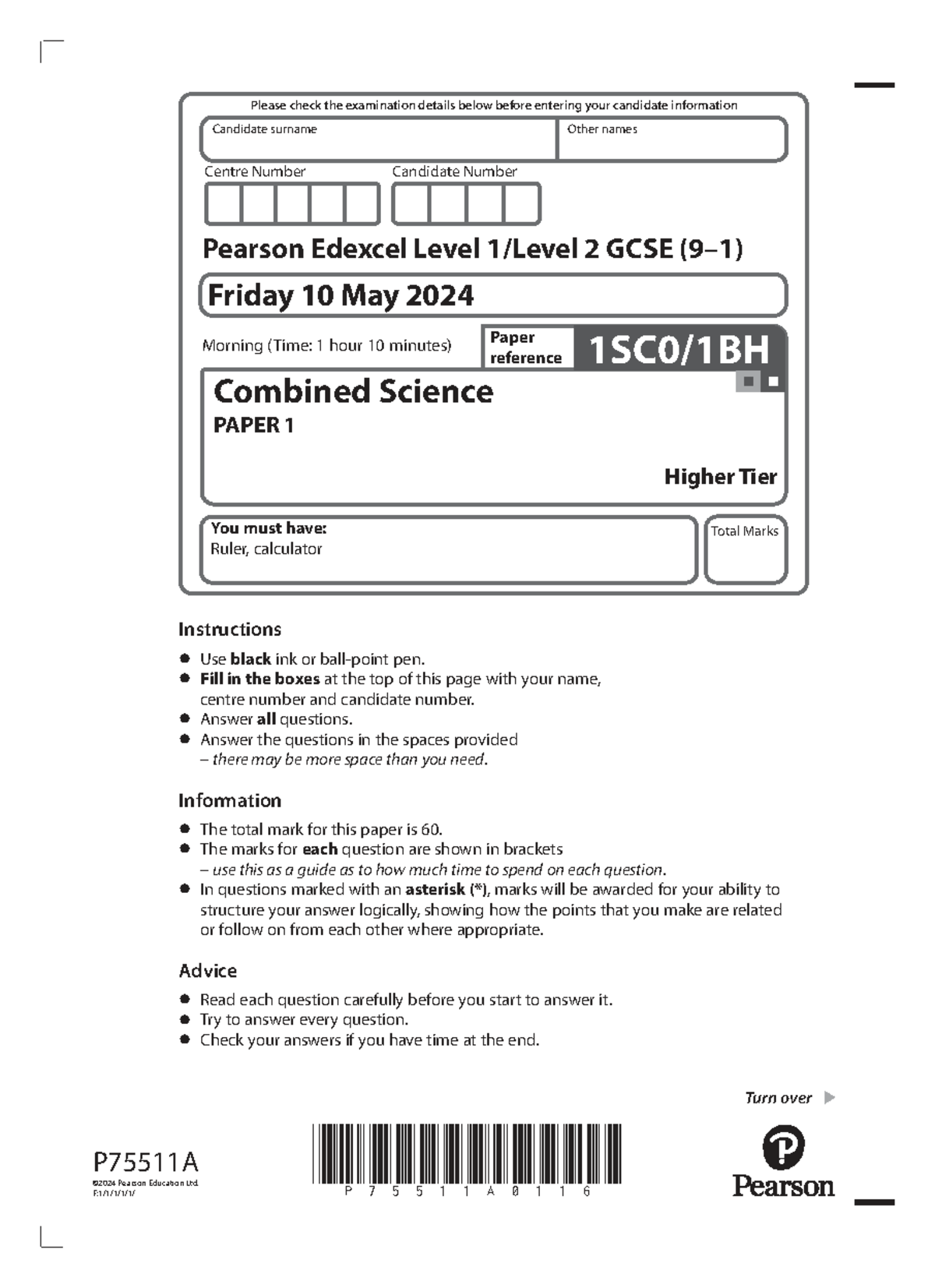 1SC0-1BH Combined Science Paper 1 Exam Questions - May 2024 - Studocu