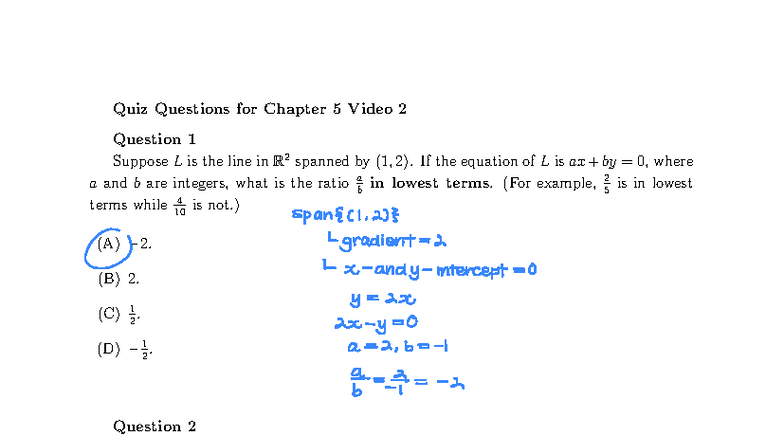 Chapter 5 Video 2 Quiz - Quiz Questions for Chapter 5 Video 2 Question ...