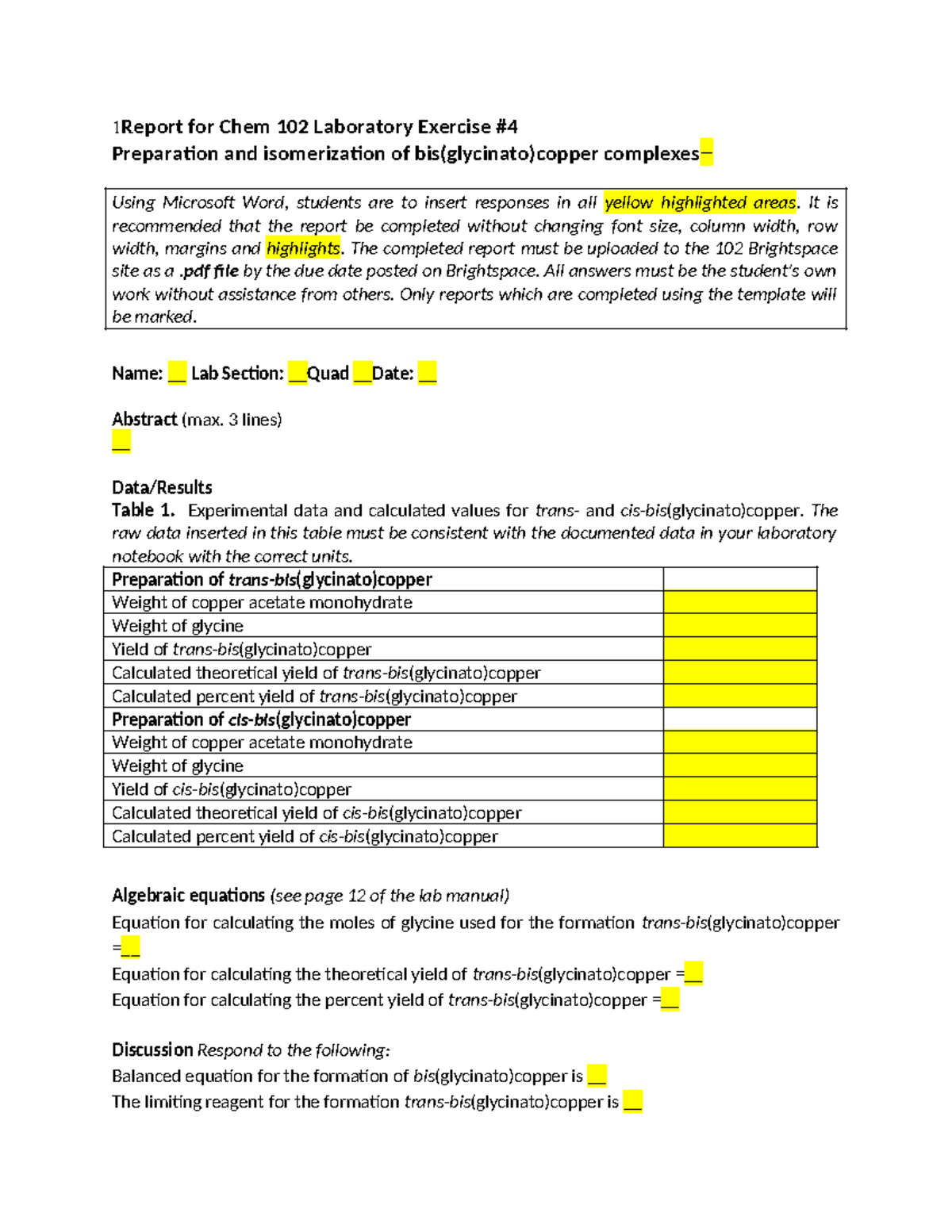 Chem 102 Lab Report: Preparation & Isomerization of Copper Complexes ...