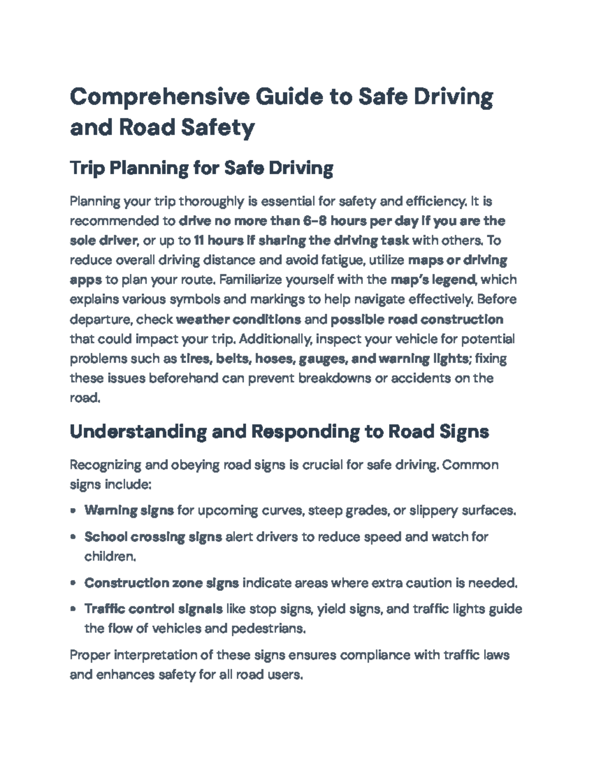 Comprehensive Guide to Safe Driving Practices (Course Code: DRV101 ...